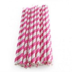 25pcs Spiral Pattern Striped Paper Straws for Wedding Party (Rose Red)