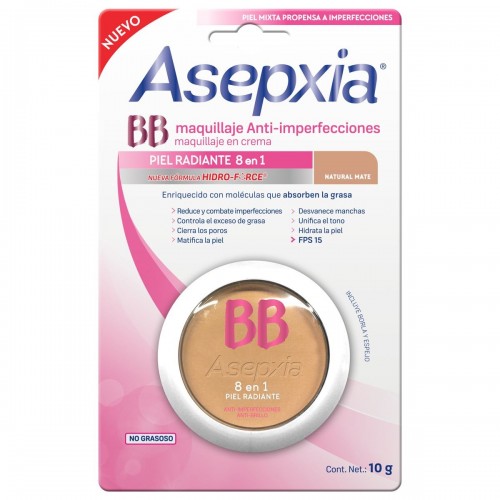 Maquillaje BB Crema E/6 FPS 15 Natural Mate 10 G Asepxia